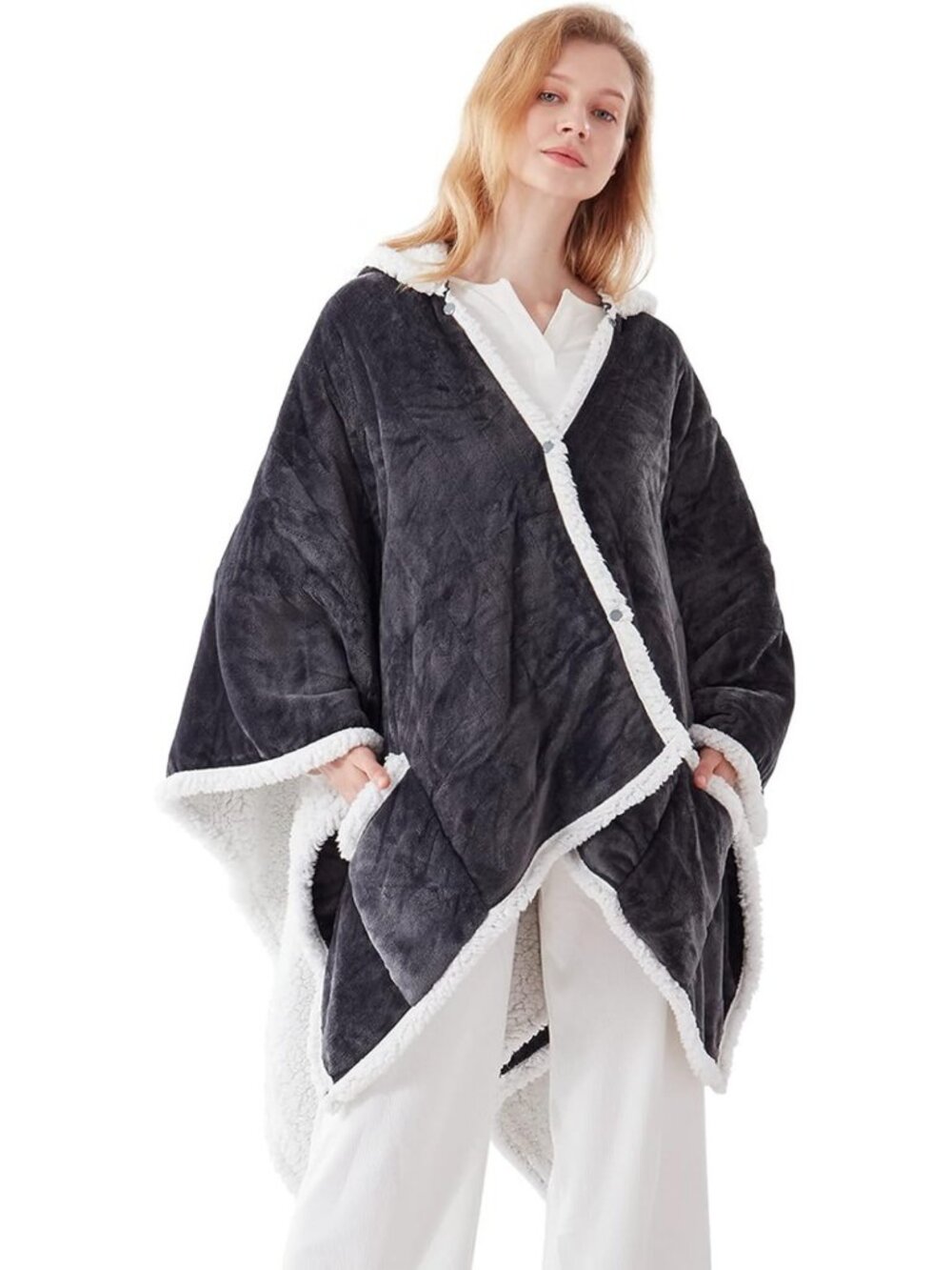 Cozy Heated Throw Blanket - Soft Flannel Sherpa, 50x60 Inch, Grey, Perfect for